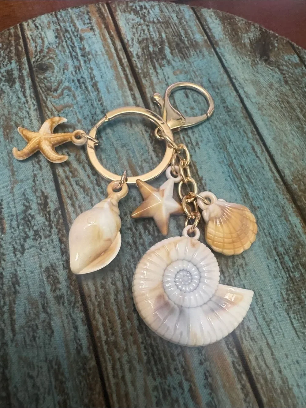 NEW! Seashell Charm Keychain Bag Charm - Khaki Tan Coastal & Cream